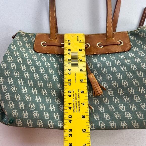 Dooney & Bourke Satchel Handbag Signature DB Denim Leather Trim Carry On Bag - Picture 4 of 16